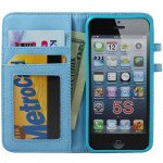 Wholesale iPhone 5 5S Diamond  Flip Leather Wallet Case with Stand (Blue)